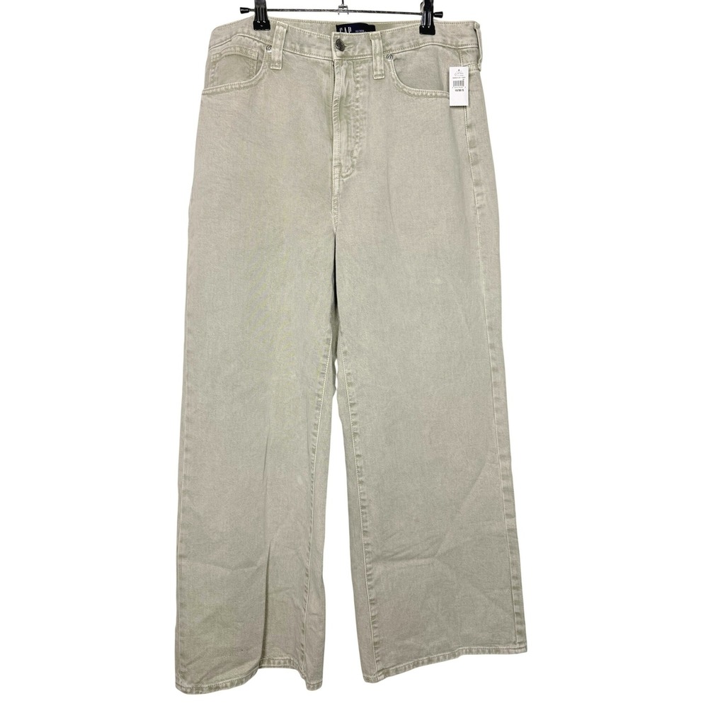 GAP High Rise Wide Leg Jeans Khaki Tan 10/30 Short NWT 100% Cotton Neutral Pants